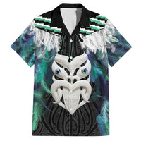 Aotearoa Korowai Motif Family Matching Off Shoulder Short Dress and Hawaiian Shirt Maori Wheku Poutama LT14 Dad's Shirt - Short Sleeve Turquoise - Polynesian Pride