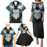 Aotearoa Korowai Motif Family Matching Puletasi and Hawaiian Shirt Maori Wheku Poutama