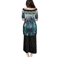 Aotearoa Korowai Motif Family Matching Puletasi and Hawaiian Shirt Maori Wheku Poutama