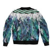 Aotearoa Korowai Motif Sleeve Zip Bomber Jacket Maori Wheku Poutama