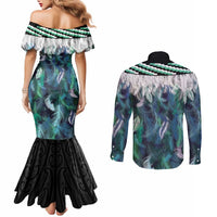 Aotearoa Korowai Motif Couples Matching Mermaid Dress and Long Sleeve Button Shirt Maori Tane Poutama LT14 - Polynesian Pride