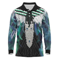 Aotearoa Korowai Motif Long Sleeve Polo Shirt Maori Tane Poutama LT14 Turquoise - Polynesian Pride