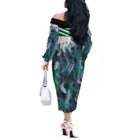 Aotearoa Korowai Motif Off The Shoulder Long Sleeve Dress Maori Tane Poutama