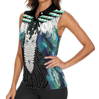 Aotearoa Korowai Motif Women Sleeveless Polo Shirt Maori Tane Poutama