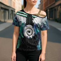 Aotearoa Korowai Motif Cross Shoulder Shirt Maori Koru Poutama LT14 - Polynesian Pride