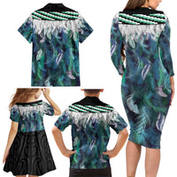 Aotearoa Korowai Motif Family Matching Long Sleeve Bodycon Dress and Hawaiian Shirt Maori Koru Poutama LT14 - Polynesian Pride