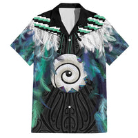 Aotearoa Korowai Motif Family Matching Long Sleeve Bodycon Dress and Hawaiian Shirt Maori Koru Poutama LT14 Dad's Shirt - Short Sleeve Turquoise - Polynesian Pride