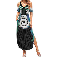 Aotearoa Korowai Motif Family Matching Summer Maxi Dress and Hawaiian Shirt Maori Koru Poutama