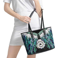 Aotearoa Korowai Motif Leather Tote Bag Maori Koru Poutama