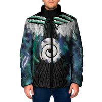 Aotearoa Korowai Motif Padded Jacket Maori Koru Poutama LT14 Men Turquoise - Polynesian Pride