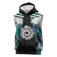 Aotearoa Korowai Motif Sleeveless Hoodie Maori Koru Poutama LT14 Turquoise - Polynesian Pride