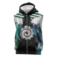 Aotearoa Korowai Motif Sleeveless Zip Hoodie Maori Koru Poutama LT14