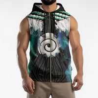 Aotearoa Korowai Motif Sleeveless Zip Hoodie Maori Koru Poutama - Polynesian Pride