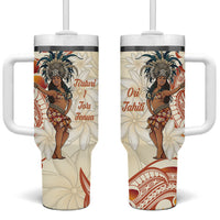 Heiva i Tahiti Tumbler With Handle Ori Tahitian Dance Tiare Maori LT14 One Size: 40 oz Beige - Polynesian Pride