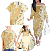 Heiva i Tahiti Family Matching Off The Shoulder Long Sleeve Dress and Hawaiian Shirt Tahitian Tiare Maori Cowrie Lei Brown LT14 - Polynesian Pride
