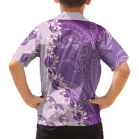 Heiva i Tahiti Family Matching Off The Shoulder Long Sleeve Dress and Hawaiian Shirt Tahitian Tiare Maori Cowrie Lei Purple LT14 - Polynesian Pride