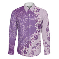 Heiva i Tahiti Family Matching Tank Maxi Dress and Hawaiian Shirt Tahitian Tiare Maori Cowrie Lei Purple LT14 Dad's Shirt - Long Sleeve Purple - Polynesian Pride