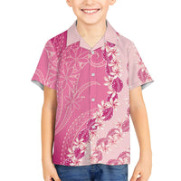 Heiva i Tahiti Family Matching Off Shoulder Short Dress and Hawaiian Shirt Tahitian Tiare Maori Cowrie Lei Pink LT14 Son's Shirt Pink - Polynesian Pride