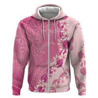 Heiva i Tahiti Zip Hoodie Tahitian Tiare Maori Cowrie Lei Pink LT14 Zip Hoodie Pink - Polynesian Pride
