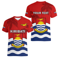 Personalised Kiribati Independence Day Women V Neck T Shirt Happy 44th Anniversary Flag Style LT14 - Polynesian Pride