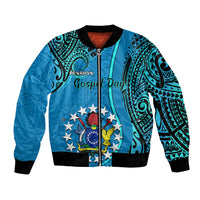 13 March Penrhyn Island Gospel Day Bomber Jacket Cook Islands Tribal Pattern LT14 Unisex Blue - Polynesian Pride
