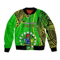 25 May Palmerston Island Gospel Day Bomber Jacket Cook Islands Tribal Pattern LT14 Unisex Green - Polynesian Pride