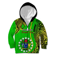 Personalised 25 May Palmerston Island Gospel Day Kid Hoodie Cook Islands Tribal Pattern LT14 Zip Hoodie Green - Polynesian Pride