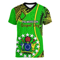 Personalised 25 May Palmerston Island Gospel Day Women V Neck T Shirt Cook Islands Tribal Pattern LT14 Female Green - Polynesian Pride