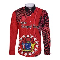 20 July Atiu Island Gospel Day Long Sleeve Button Shirt Cook Islands Tribal Pattern LT14 Unisex Red - Polynesian Pride