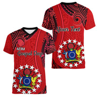 Personalised 20 July Atiu Island Gospel Day Women V Neck T Shirt Cook Islands Tribal Pattern LT14 - Polynesian Pride