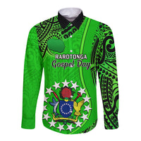25 July Rarotonga Island Gospel Day Long Sleeve Button Shirt Cook Islands Tribal Pattern LT14 Unisex Green - Polynesian Pride