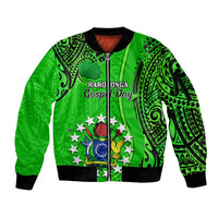 25 July Rarotonga Island Gospel Day Sleeve Zip Bomber Jacket Cook Islands Tribal Pattern LT14 Unisex Green - Polynesian Pride
