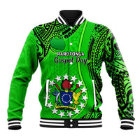 Personalised 25 July Rarotonga Island Gospel Day Baseball Jacket Cook Islands Tribal Pattern LT14 Unisex Green - Polynesian Pride