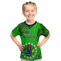 Personalised 25 July Rarotonga Island Gospel Day Kid T Shirt Cook Islands Tribal Pattern LT14 Green - Polynesian Pride