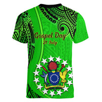 21 July Mitiaro Island Gospel Day Women V Neck T Shirt Cook Islands Tribal Pattern LT14 - Polynesian Pride