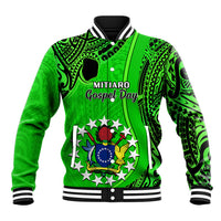 Personalised 21 July Mitiaro Island Gospel Day Baseball Jacket Cook Islands Tribal Pattern LT14 Unisex Green - Polynesian Pride