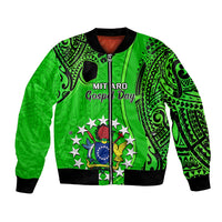 Personalised 21 July Mitiaro Island Gospel Day Bomber Jacket Cook Islands Tribal Pattern LT14 Unisex Green - Polynesian Pride