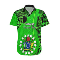 Personalised 21 July Mitiaro Island Gospel Day Hawaiian Shirt Cook Islands Tribal Pattern LT14 Green - Polynesian Pride