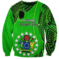 Personalised 21 July Mitiaro Island Gospel Day Sweatshirt Cook Islands Tribal Pattern LT14 Unisex Green - Polynesian Pride
