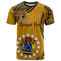 Custom 8 August Manihiki Island Gospel Day T Shirt Cook Islands Tribal Pattern LT14 Gold - Polynesian Pride
