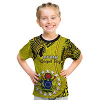 Personalised 27 October Aitutaki Island Gospel Day Kid T Shirt Cook Islands Tribal Pattern LT14 Gold - Polynesian Pride