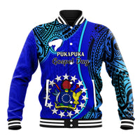 Personalised 8 December Pukapuka Island Gospel Day Baseball Jacket Cook Islands Tribal Pattern LT14 Unisex Blue - Polynesian Pride