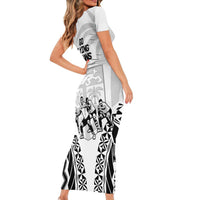 Fiji Tapa Rugby Short Sleeve Bodycon Dress Cibi Dance With Fijian Pattern LT14 - Polynesian Pride