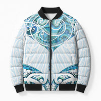 New Zealand Manta Ray Tattoo Bomber Puffer Jacket Aotearoa Maori Haehae Paua Shell - Polynesian Pride