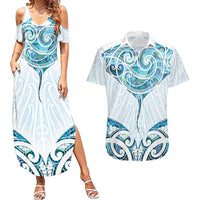 New Zealand Manta Ray Tattoo Couples Matching Summer Maxi Dress and Hawaiian Shirt Aotearoa Maori Haehae Paua Shell - Polynesian Pride