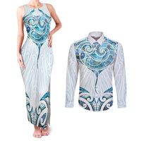 New Zealand Manta Ray Tattoo Couples Matching Tank Maxi Dress and Long Sleeve Button Shirt Aotearoa Maori Haehae Paua Shell - Polynesian Pride