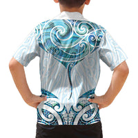 New Zealand Manta Ray Tattoo Family Matching Off The Shoulder Long Sleeve Dress and Hawaiian Shirt Aotearoa Maori Haehae Paua Shell - Polynesian Pride