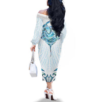 New Zealand Manta Ray Tattoo Family Matching Off The Shoulder Long Sleeve Dress and Hawaiian Shirt Aotearoa Maori Haehae Paua Shell - Polynesian Pride
