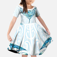 New Zealand Manta Ray Tattoo Family Matching Off Shoulder Maxi Dress and Hawaiian Shirt Aotearoa Maori Haehae Paua Shell - Polynesian Pride