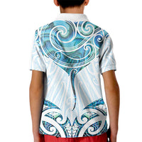 New Zealand Manta Ray Tattoo Kid Polo Shirt Aotearoa Maori Haehae Paua Shell - Polynesian Pride